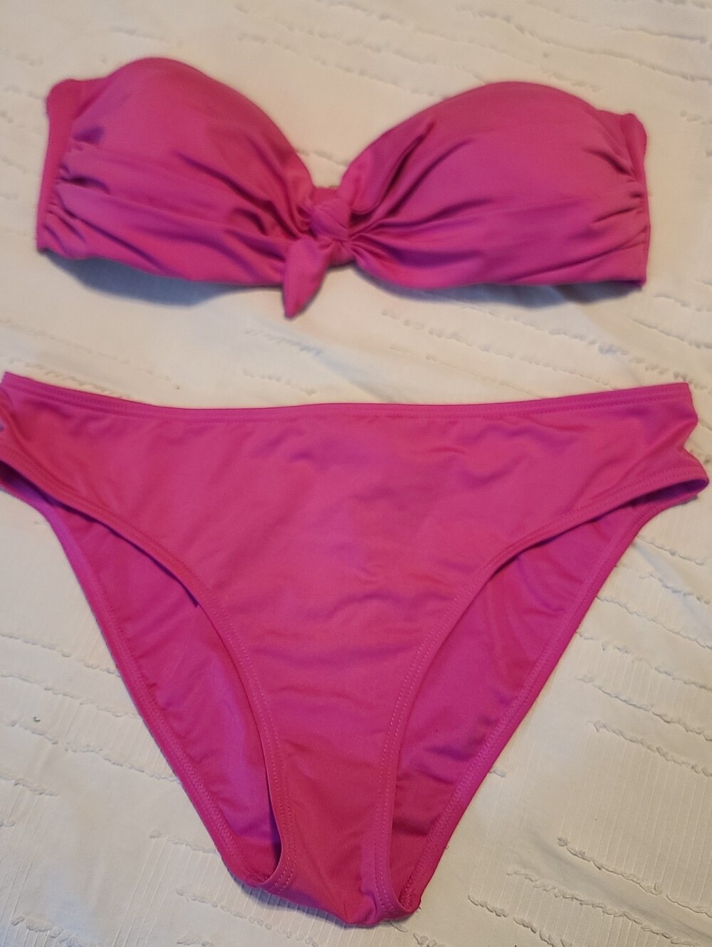 Kate Spade Pink Solid Strapless Bandeau Bow Bikini 2 Piece L